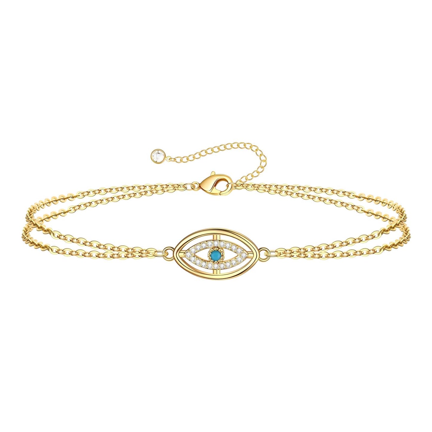 Gold Evil eye bracelet on a white background