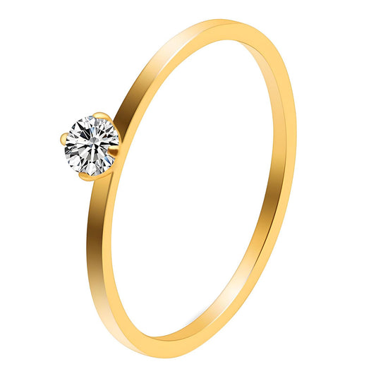 Gold ring with a Cubic zirconia stone on a white background