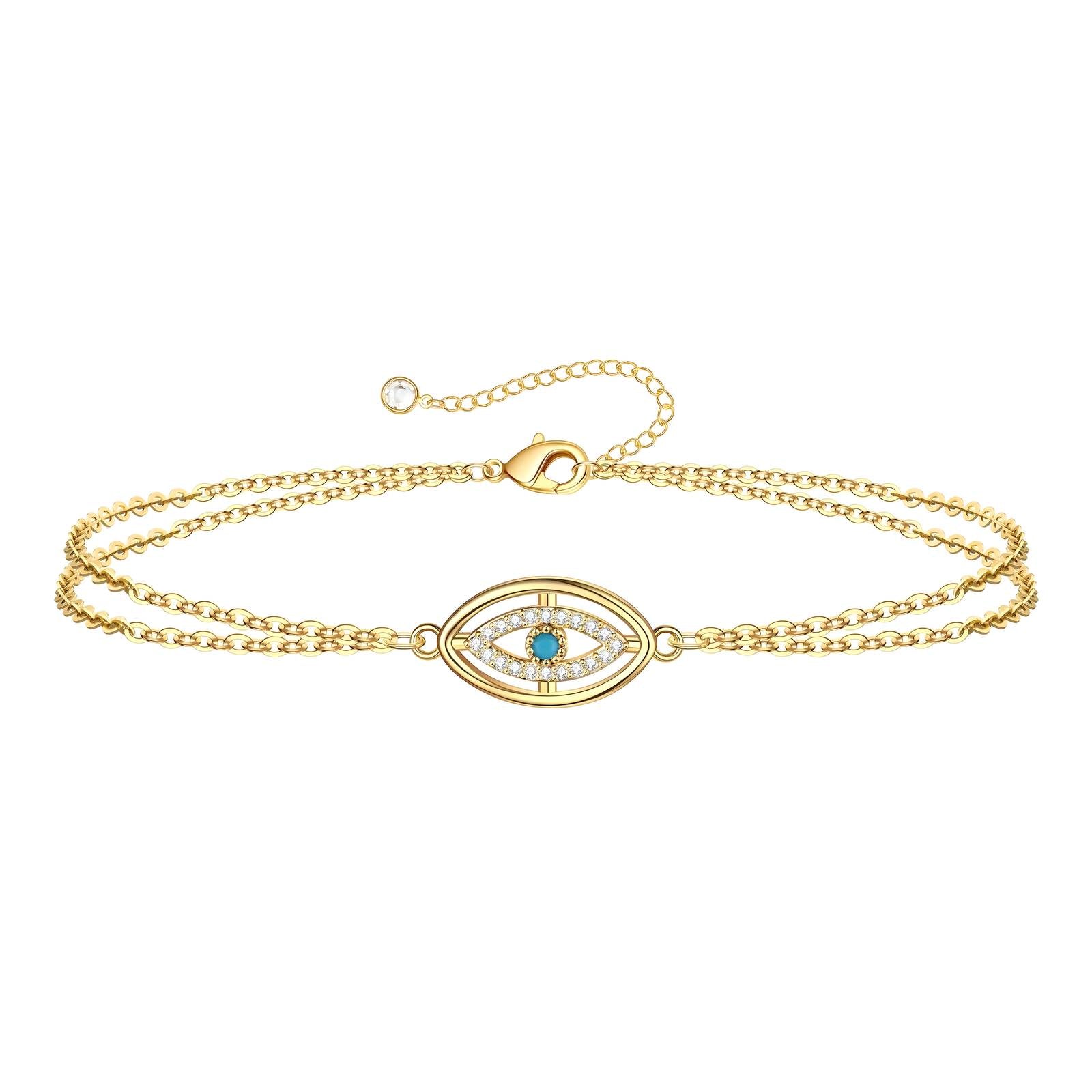 Gold Evil eye bracelet on a white background