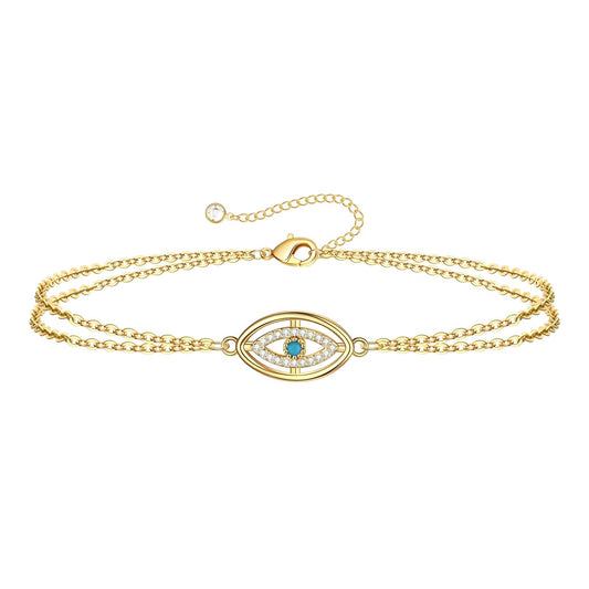 Gold Evil eye bracelet on a white background