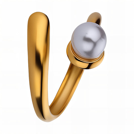 Gold ring with a pearl on a white background