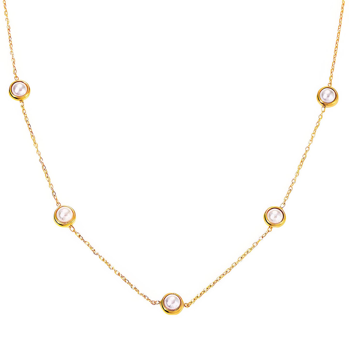 Gold Plate Necklace with Pearl imitation beads on a white background