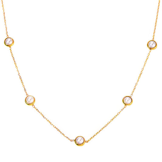 Gold Plate Necklace with Pearl imitation beads on a white background